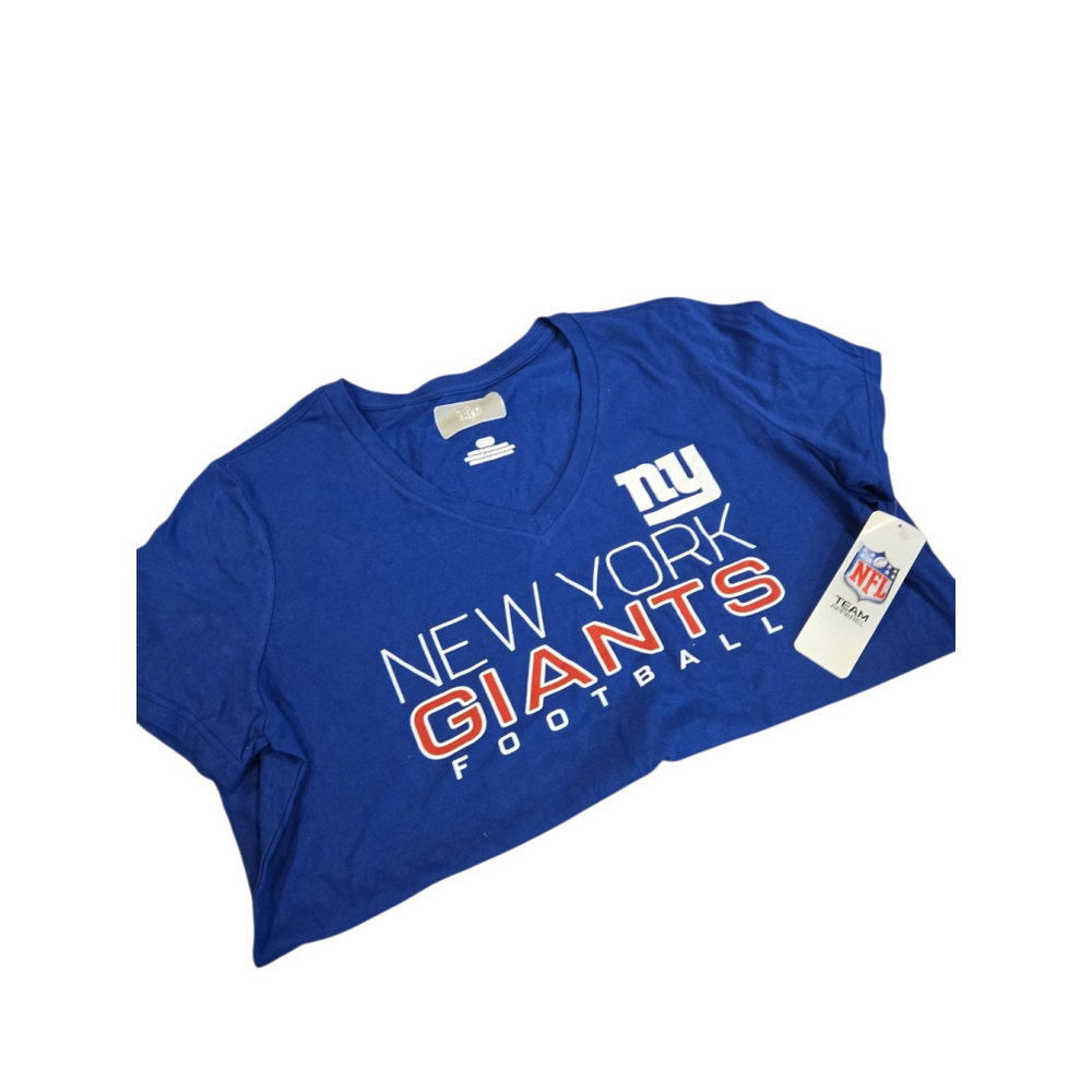 New York Giants Tee 100% Cotton NFL Team Apparel Blue VNeck NWT Sz L Womens(232)